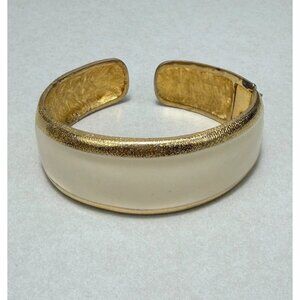 Vintage Anne Klein Goldtone Cream Colored Enamel Tone Hinged Bangle Bracelet